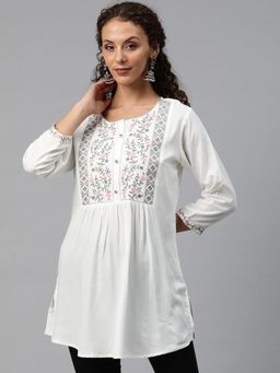 Readiprint - A-Line Style Rayon Fabric White Colour Kurti