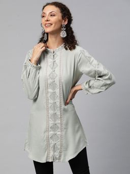 Readiprint - A-Line Style Rayon Fabric Embroidered Grey Colour Kurti