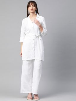 Readiprint - Shirt Style Rayon Fabric White Shirt & Pants with Belt Co-Ord (Set of 3)