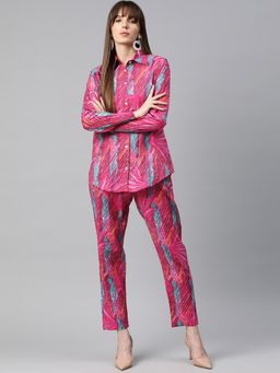 Readiprint - Shirt Style Cotton Fabric Wine Shirt & Pants Co-Ord (Set of 2)