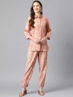 Readiprint - Shirt Style Cotton Fabric Pink Shirt & Pants Co-Ord (Set of 2)