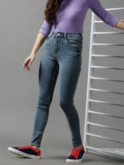 SHOWOFFFF - Womens Clean Look Slim Fit Blue Denim Jeans