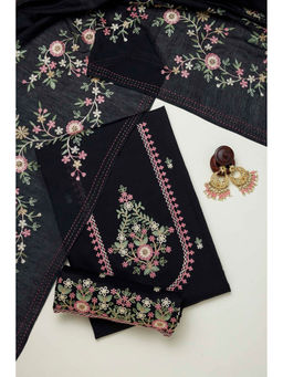 Soch - Black Cotton Embroidered Unstitched Kurta and Unstitched Bottom with Dupatta (Set of 3)