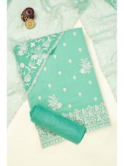 Soch - Turquoise Chiffon Floral Print Unstitched Kurta and Unstitched Bottom with Dupatta (Set of 3)