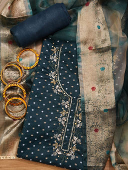 Jaipur Kurti - Green Embellished Unstitched Kurta and Unstitched Bottom with Dupatta (Set of 3)