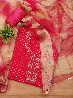 Jaipur Kurti - Pink Embellished Unstitched Kurta and Unstitched Bottom with Dupatta (Set of 3)