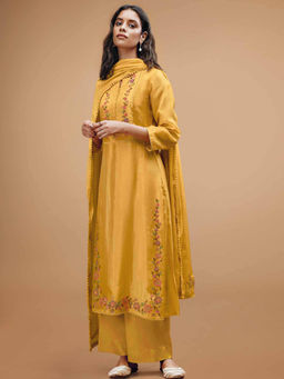 Ganga Fashions - Mustard Unstitched Kurta and Unstitched Bottom with Dupatta (Set of 3)