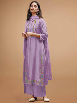 Ganga Fashions - Lavender Unstitched Kurta and Unstitched Bottom with Dupatta (Set of 3)