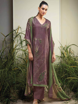 Ganga Fashions - Lavender Bemberg Silk Unstitched Kurta and Unstitched Bottom with Dupatta (Set of 3)