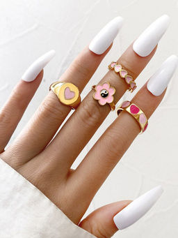 Jewels Galaxy - Jewellery For Women Pink Gold Plated Hearts Stackable Rings (Set of 4)