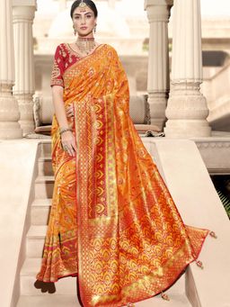 Odette - Orange Woven Silk Saree with Unstitched Blouse