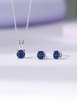 Ornate Jewels - 925 Silver Blue Sapphire Necklace With Earrings Jewellery Set For Women & Girls