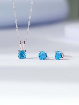 Ornate Jewels - 925 Sterling Silver Blue Topaz Solitaire Chain Necklace With Earrings Set for Womens