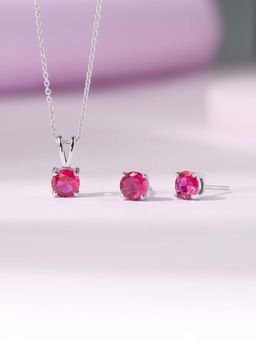 Ornate Jewels - 925 Silver 0.50 Carat Red Ruby Solitaire Necklace With Earrings for Women and Girls (One Size)