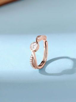 Ornate Jewels - 925 Silver Rose Gold 0.40 Carat American Diamond Adjustable Ring for Women and Girls