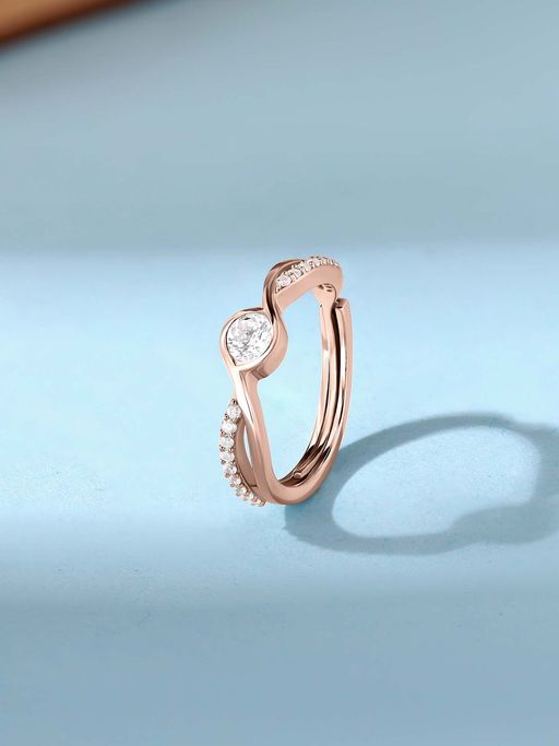 Ornate Jewels 925 Silver Rose Gold 0.40 Carat American Diamond Adjustable Ring for Women and Girls