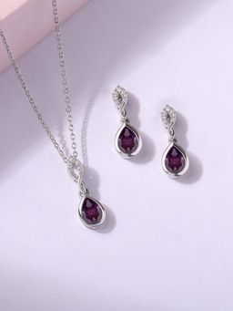 Ornate Jewels - 925 Silver Amethyst Necklace With Earrings Jewellery Set for Women & Girls (One Size)
