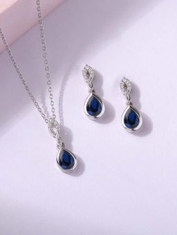 Ornate Jewels - 925 Silver Blue Sapphire Necklace With Earrings Jewellery Set for Women & Girls (One Size)