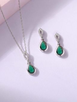 Ornate Jewels - 925 Silver Green Emerald Necklace With Earrings Jewellery Set for Women & Girls (One Size)
