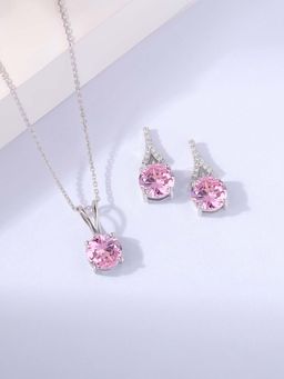 Ornate Jewels - 925 Silver Pink American Diamond Necklace With Earring Jewellery Set for Women & Girls (One Size)