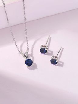 Ornate Jewels - 925 Silver 1 Carat Blue Sapphire Necklace With Earring Jewellery Set for Women & Girls (One Size)