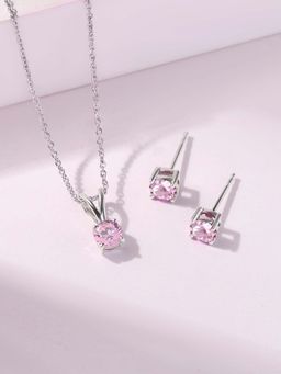 Ornate Jewels - 925 Silver 1 Carat Pink CZ Necklace With Earring Jewellery Set for Women & Girls (One Size)