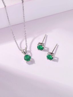 Ornate Jewels - 925 Silver 1 Carat Green Emerald Necklace With Earring Jewellery Set for Women & Girls (One Size)