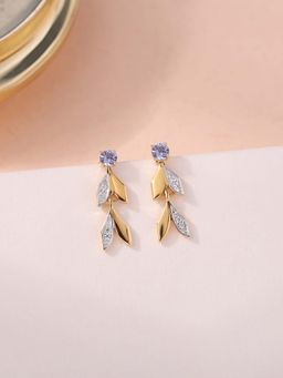 Ornate Jewels - 925 Silver 18K Gold Plated Natural Blue Tanzanite Leaf Dangle Earring for Women & Girls