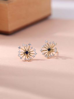 Ornate Jewels - 925 Silver 18K Gold Plated Natural Blue Sapphire Sparkle Stud Earring for Women & Girls