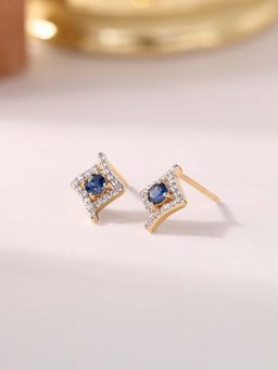 Ornate Jewels - 925 Silver 18K Gold Plated Natural Blue Sapphire Stud Earring for Women & Girls