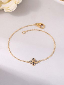 Ornate Jewels - 925 Silver 18K Gold Plated Natural Blue Sapphire Flower Bracelet for Women & Girls