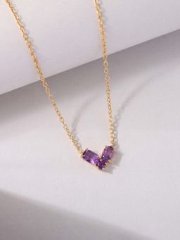 Ornate Jewels - 925 Silver 18K Gold Plated Natural African Amethyst Trio Necklace for Women & Girls