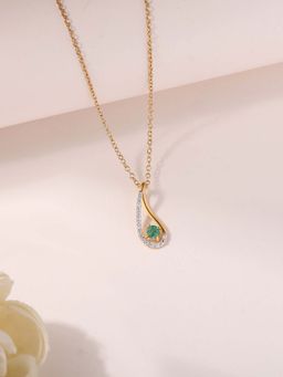 Ornate Jewels - 925 Silver 18K Gold Plated Natural Green Emerald Pendant with Chain for Women & Girls
