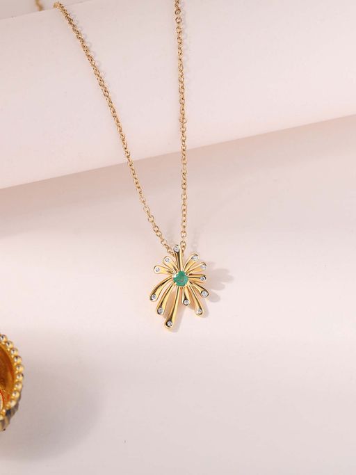 Ornate Jewels 925 Silver 18K Gold Plated Natural Emerald Sparkle Pendant with Chain for Women & Girls