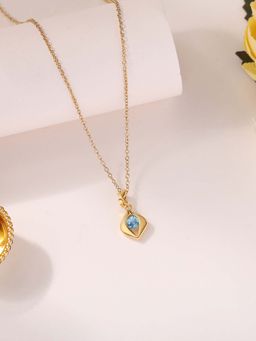 Ornate Jewels - 925 Silver 18K Gold Plated Natural Blue Topaz Pendant with Chain for Women & Girls