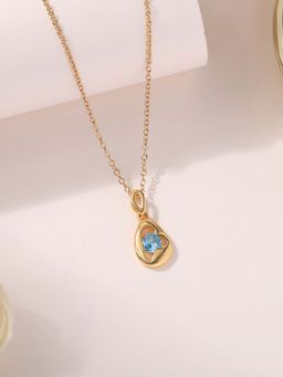 Ornate Jewels - 925 Silver 18K Gold Plated Natural Blue Topaz Pendant with Chain for Women & Girls
