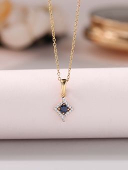 Ornate Jewels - 925 Silver 18K Gold Plated Natural Blue Sapphire Pendant with Chain for Women & Girls