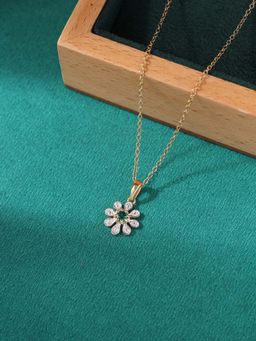 Ornate Jewels - 925 Silver 18K Gold Plated Natural Sakota Emerald Pendant with Chain for Women & Girls