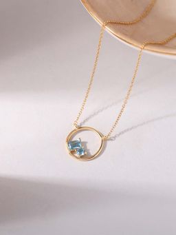 Ornate Jewels - 925 Silver 18K Gold Plated Natural Blue Topaz Circle Necklace for Women & Girls