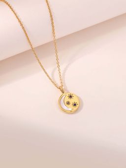 Ornate Jewels - 925 Silver 18K Gold Plated Natural Sapphire Smiley Pendant with Chain for Women & Girls