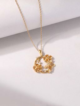 Ornate Jewels - 925 Silver 18K Gold Plated Natural Yellow Citrine Pendant with Chain for Women & Girls