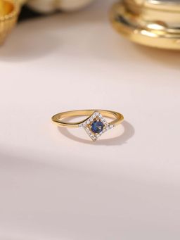 Ornate Jewels - 925 Silver 18K Gold Plated Natural Blue Sapphire Celestial Ring for Women & Girls
