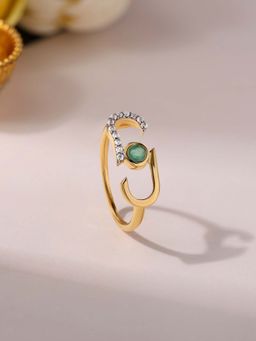 Ornate Jewels - 925 Silver 18K Gold Plated Natural Sakota Emerald Elegance Ring for Women & Girls