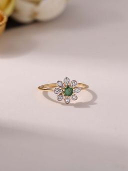 Ornate Jewels - 925 Silver 18K Gold Plated Natural Green Sakota Emerald Flora Ring for Women & Girls