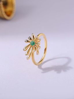 Ornate Jewels - 925 Silver 18K Gold Plated Natural Sakota Emerald Sparkle Ring for Women & Girls