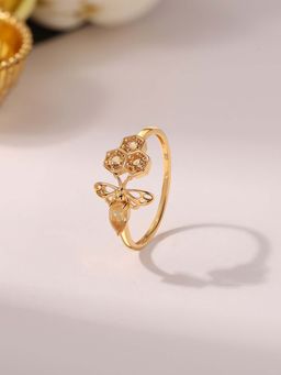 Ornate Jewels - 925 Silver 18K Gold Plated Pear Natural Yellow Citrine Bee Ring for Women & Girls