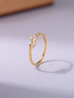 Ornate Jewels - 925 Silver 18K Gold Plated Natural White Zirconia Dew Leafy Ring for Women & Girls