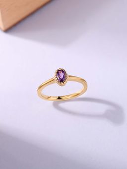 Ornate Jewels - 925 Silver 18K Gold Plated Natural Purple Amethyst Ring for Women & Girls