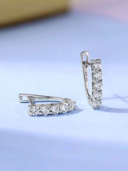 Ornate Jewels - 925 Silver Rhodium Plated White American Diamond Hoop Earring for Women & Girls