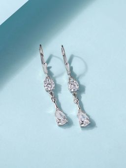 Ornate Jewels - 925 Silver Rhodium Plated American Diamond Dewdrop Delight Earring for Women & Girls